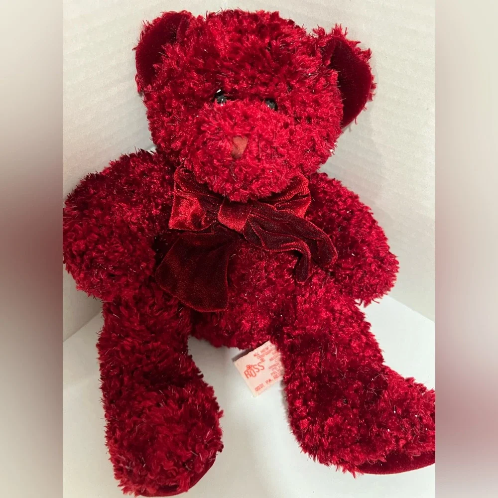 Russ Rosetta Burgundy HolidayRed Shimmering Plush Teddy Bear Velvet Bow HandMade